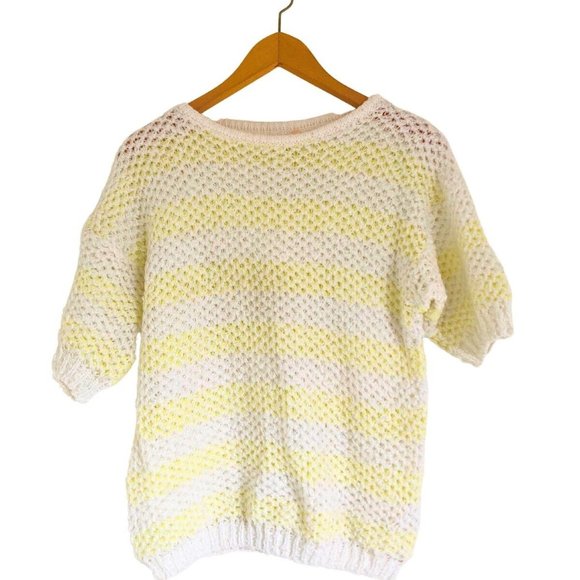 Super Stitches Tops - VINTAGE Womens Crochet Knitted Short Sleeve blouse Vest Top T-shirt